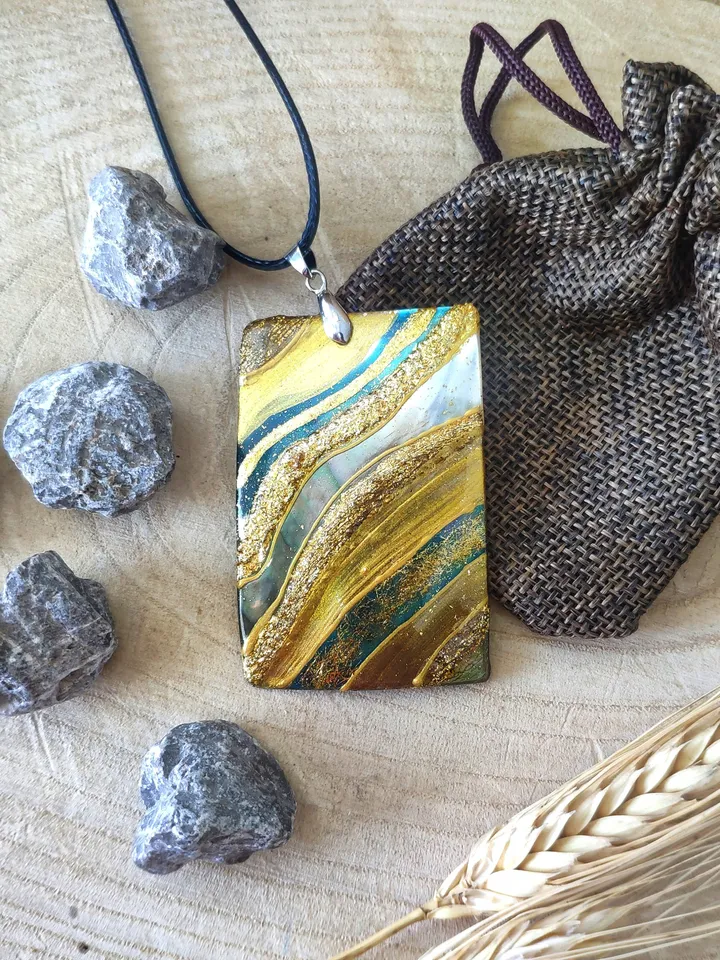 Pearl pendant necklace: Gold blue water on handmade jewelry • abstract art style • trendy necklace for woman • astonishing gift for her