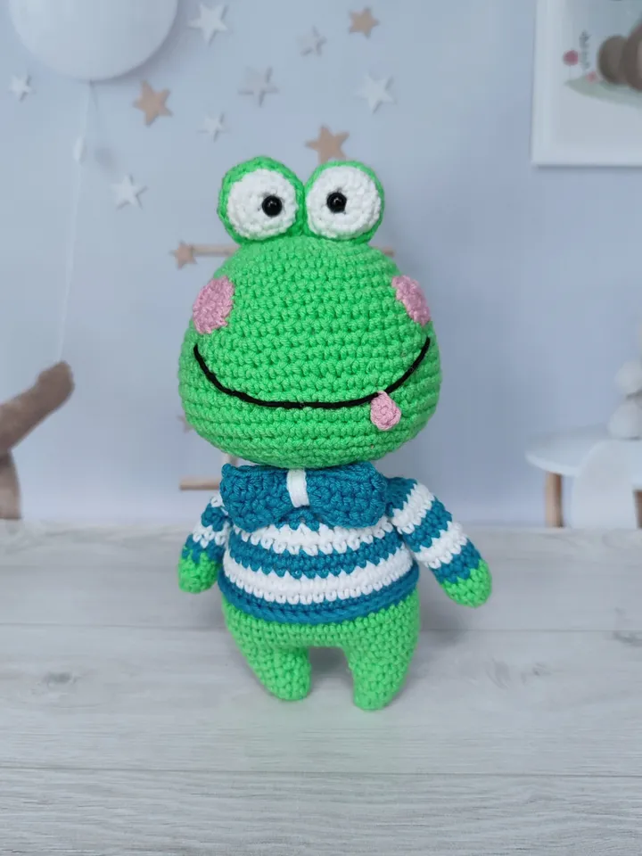 Funny frog toy, crocheted frog, soft frog toy
