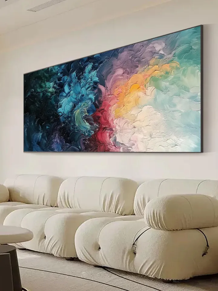 Original Abstract Colorful Waves Oil Painting on Canvas | Blue, Pink, and Gold | Wall Art for Modern Home Decor Large Wall Art | Bedroom Art