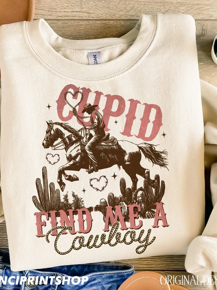 Cupid Find Me a Cowboy PNG, Western Valentines png, Valentines Cowboy png, Valentines png, Vintage Cowboy png, Cowgirl png, Western png
