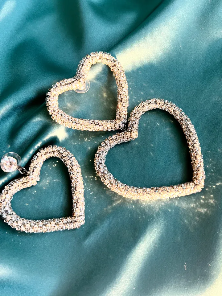 Assymetrical Hearts Crystal Earrings