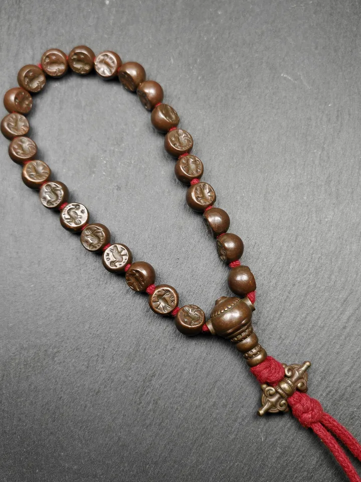 Gandhanra Antique Tibetan Handhold Wrist Mala,12mm Half Round Garuda Bird, Made of Thokcha,Lucky Rosary,Spiritual Gift
