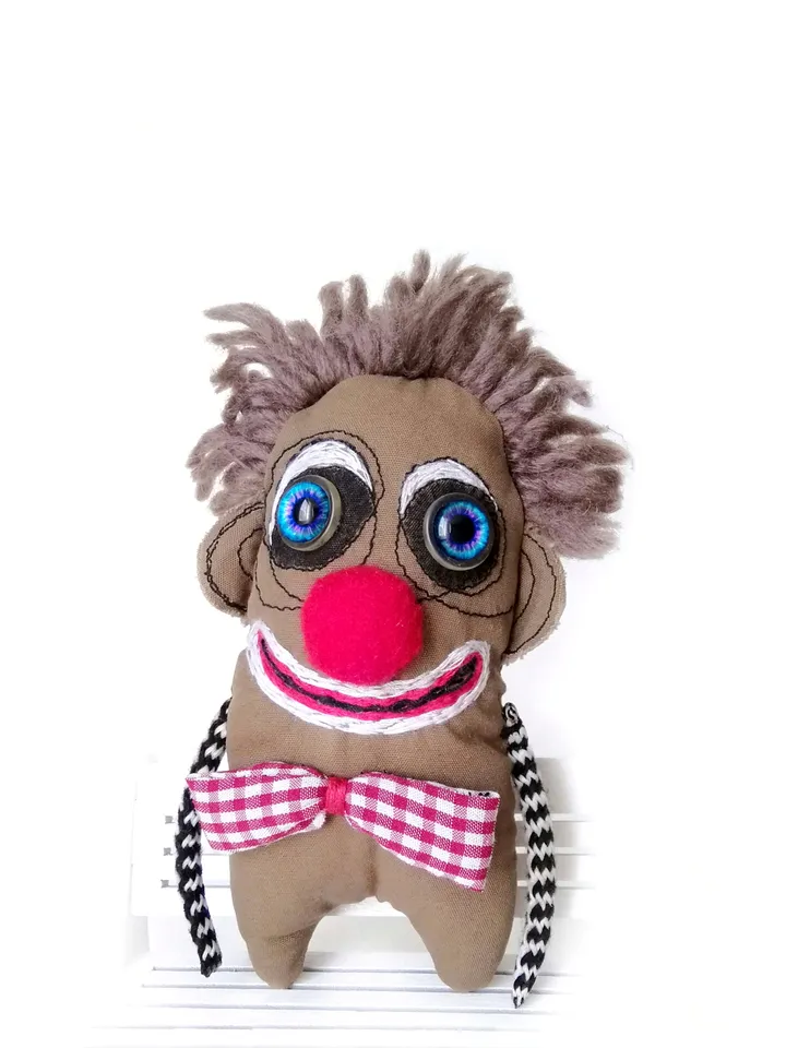 Handmade Artistic Clowns, Stuffed Funny Interior Fabric Toys, One-of-a-Kind Unique Voodoo Dolls, Delightful Decor Toys. FREE SHIPPING!