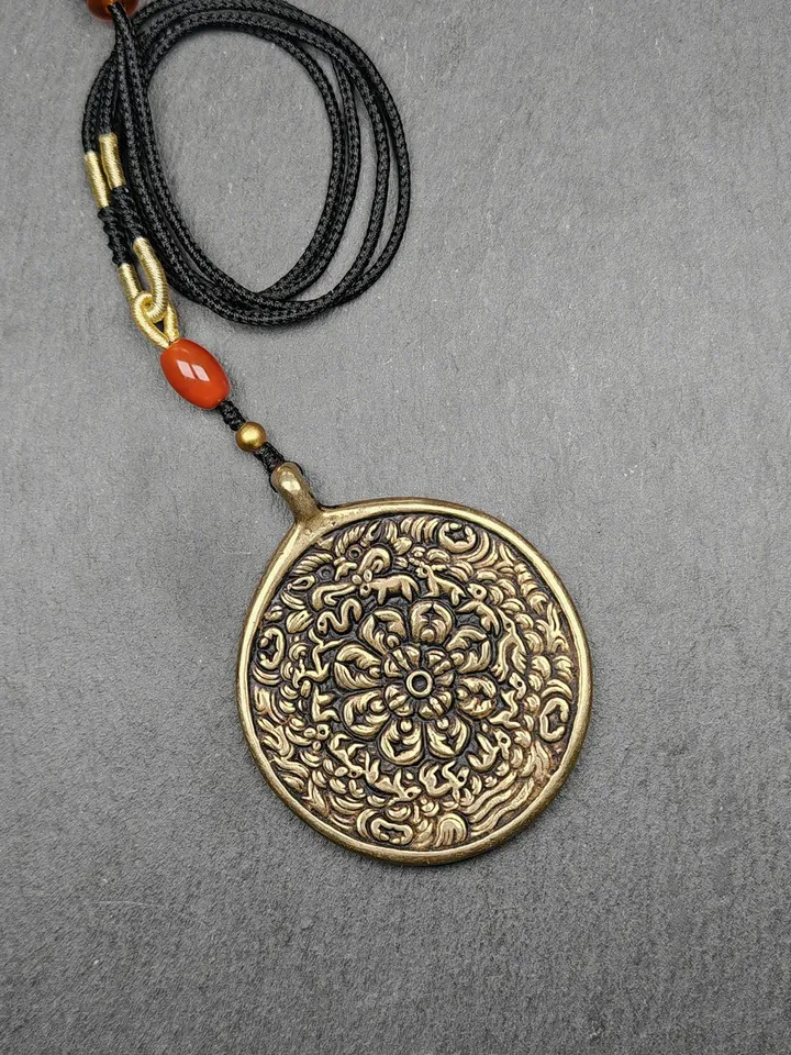 Gandhanra Vintage Mandala Badge - Tibetan Buddhist Amulet, Cross Vajra Pattern Melong Mirror, SIPAHO, Fengshui Protective Pendant