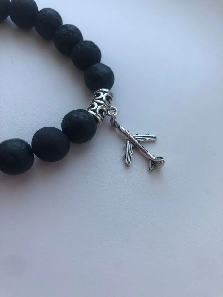 Genuine Lava Stone Bracelet with Airplane | Travellers Bracelet | Gift for her | Gift for Thraveler | Nomad Gift | Bali Jewerly Handmade