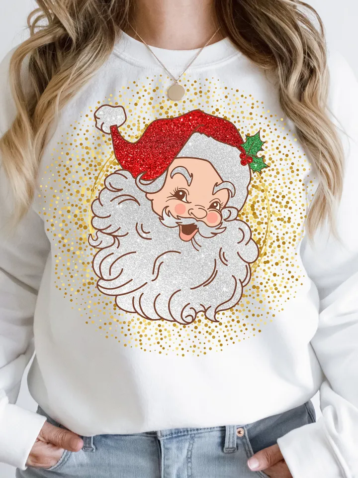 Santa PNG, Glitter Bling, Christmas, Holiday, Digital, Retro Christmas PNG, Vintage Santa Claus Png, Christmas Shirt, Merry Christmas png