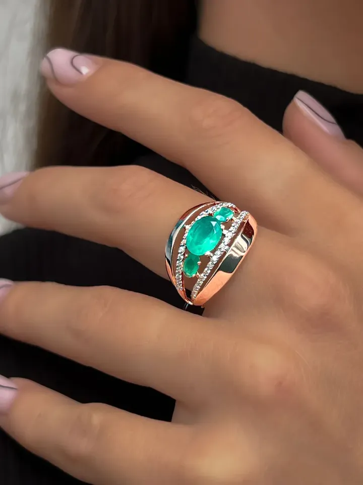 Ring Silver gold plated 925 assay value with quartz and agate