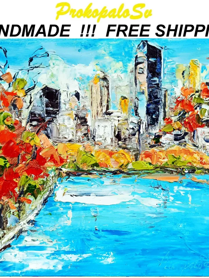 Central Park Oil Painting On Canvas New York City Park Canvas Original Art NYC Wall Art Cityscape Wall Art Gifts by ArtProkopaloSv