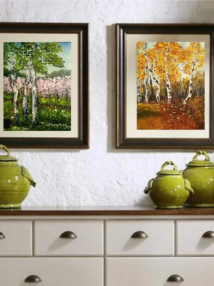 Birch Landscape Art Birch Original Oil Painting Birch Art Impasto Yellow Forest