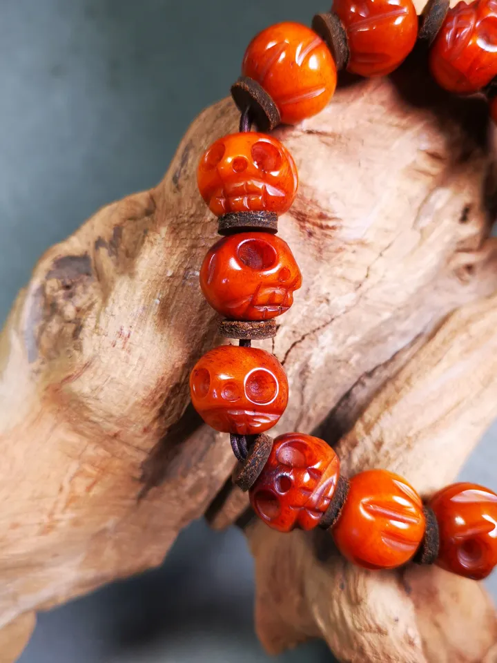 Hand-carved Tibetan Yak Bone Mala Beads Bracelet,Chitipati,Shmashana Adhipati,Amulet Bracelet,for Meditation and Prayer