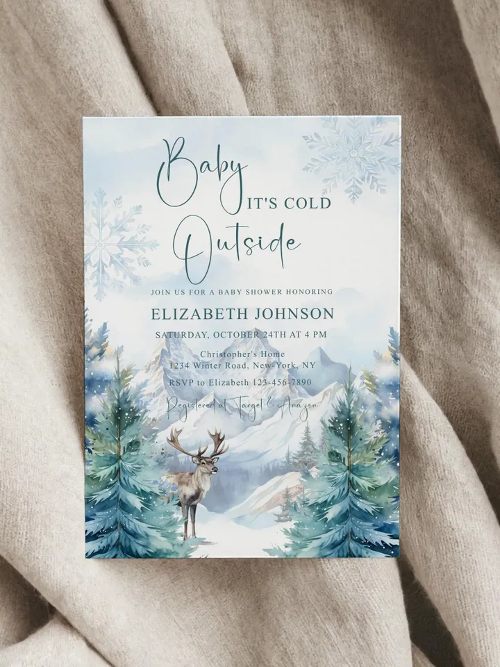 Baby it's cold outside invitation, Winter baby shower invitation, Winter wonderland baby shower, Baby shower invitation template - i127