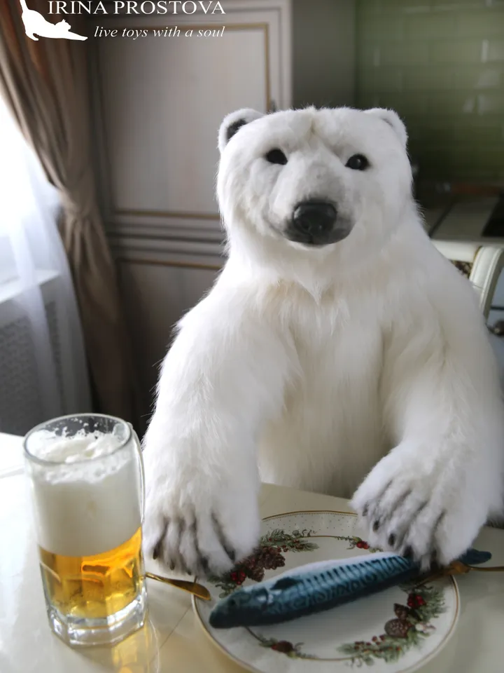 White bear Mike realistic plush animals. Ooak toy. Realistic polar bear stuffed toy