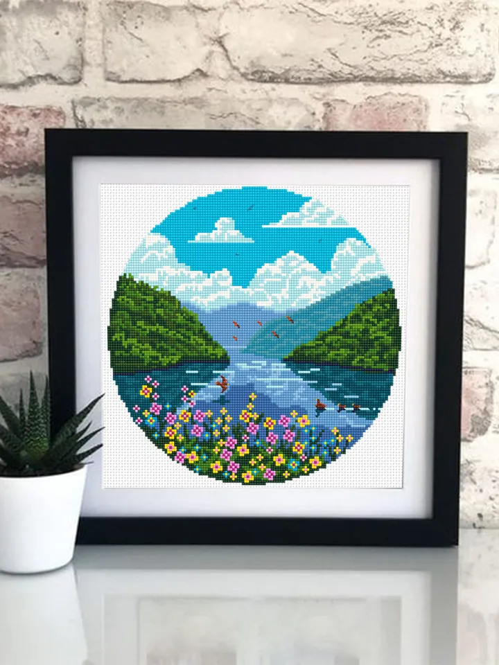 Nature cross stitch pattern download PDF Summer landscape cross stitch Flowers xstitch chart National park digital DIY Home decor nature #L8