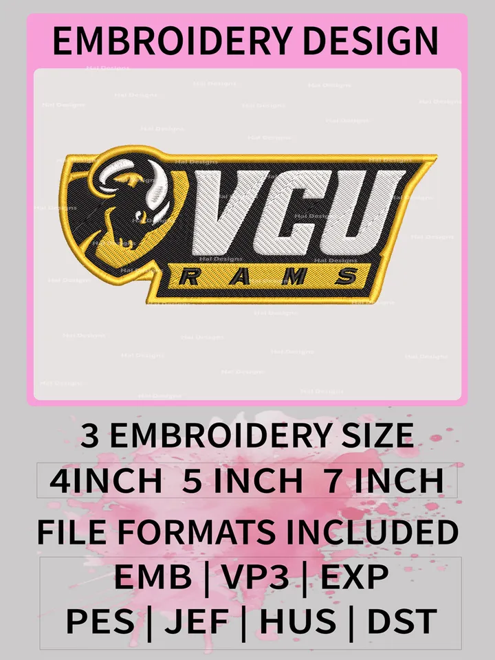 NCAA VCU Rams Embroidery Designs, NCAA Logo Machine Embroidery Files, College Team Embroidery Patterns