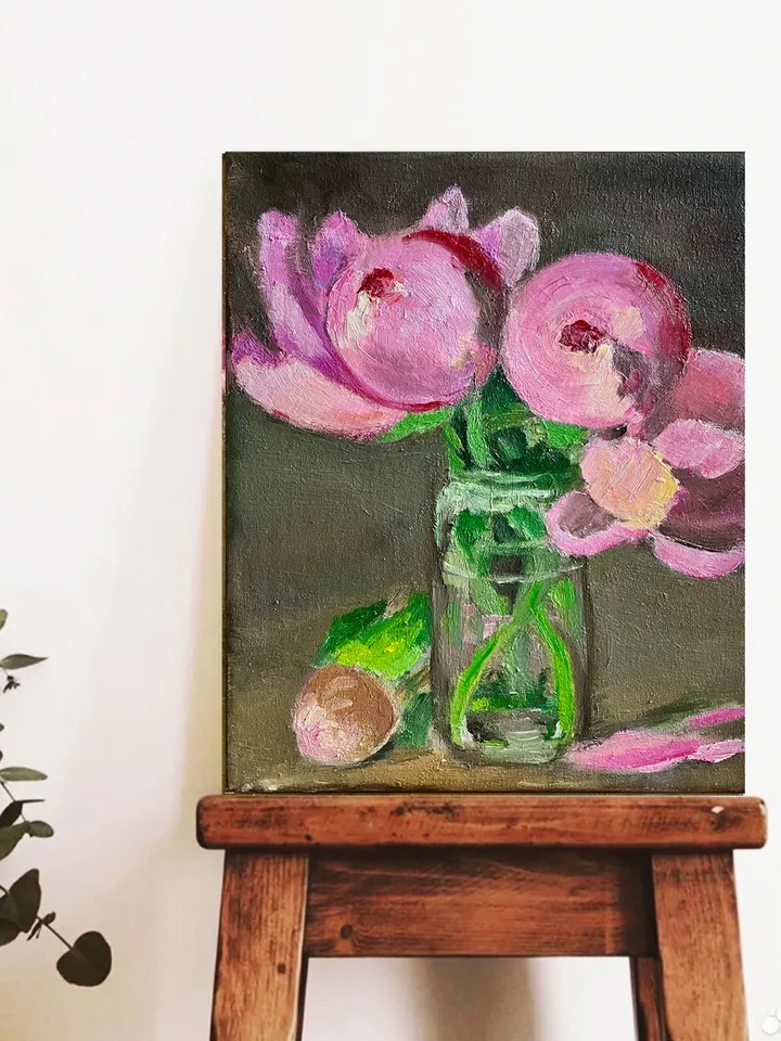 Original oil painting on Canvas Peony Flower Painting Pink Floral Wall Art