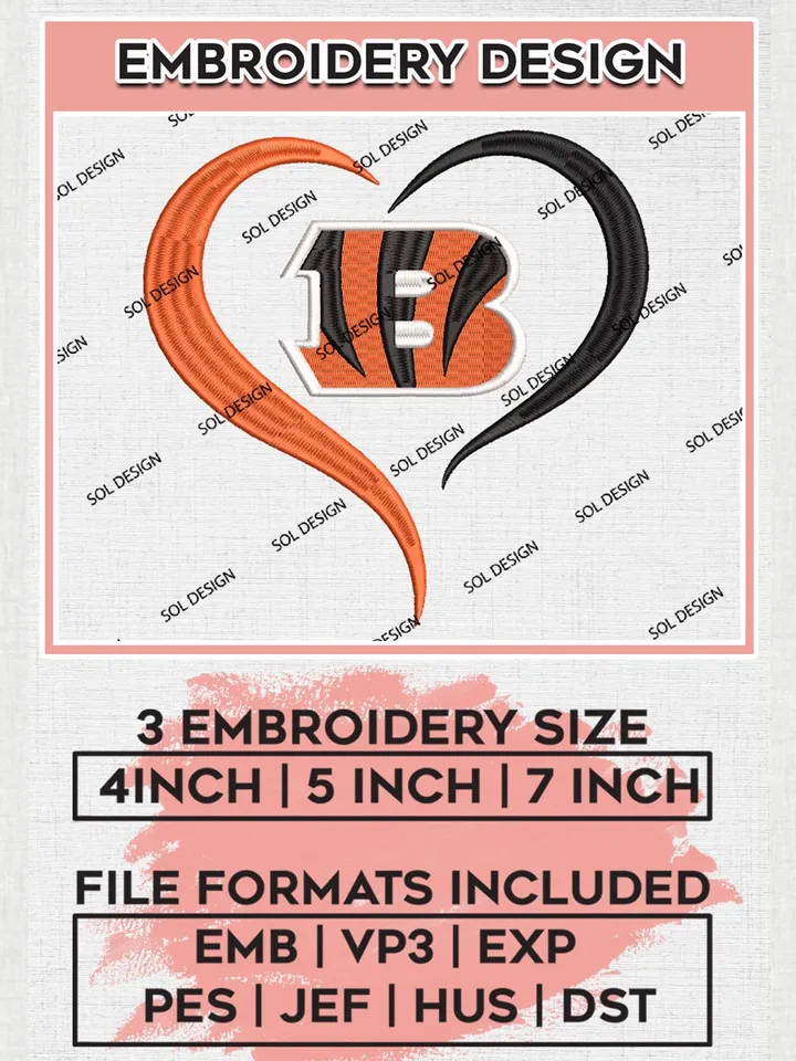 NFL Cincinnati Bengals Logo Embroidery Designs, NFL Bengals, NFL Embroidery Designs, NFL Cincinnati Bengals Machine Embroidery Design, Digital Download