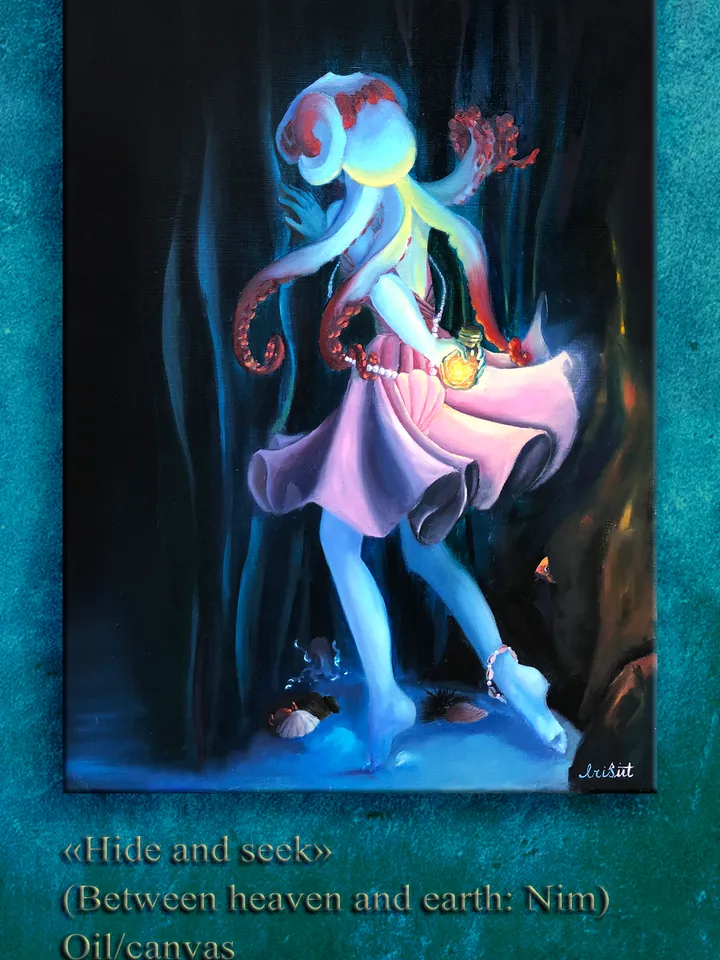 Octopus girl painting Underwater original oil artwork
