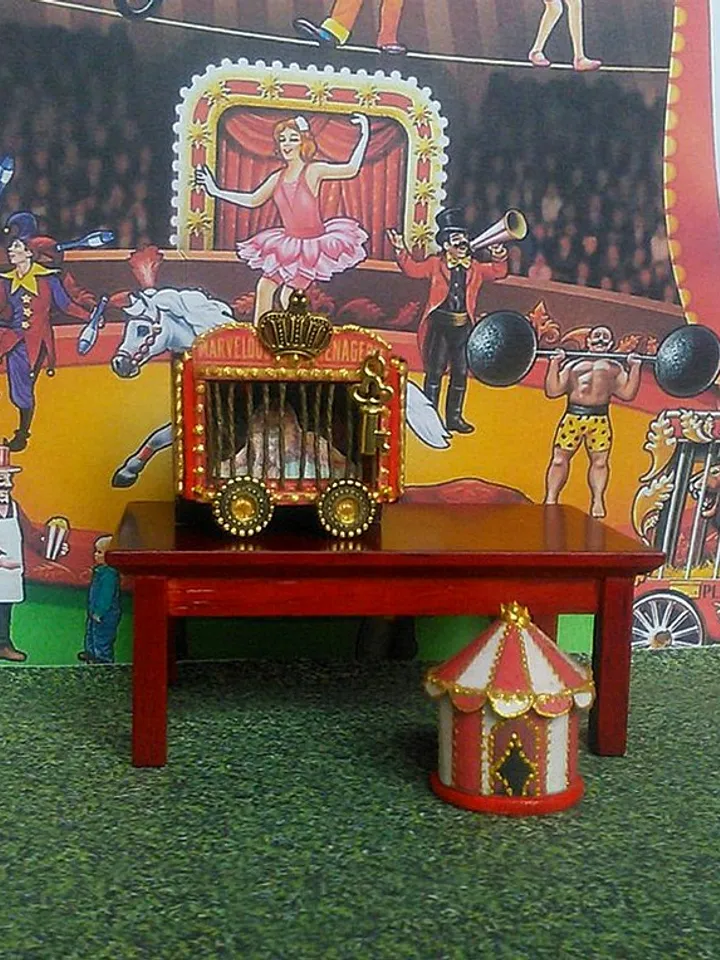 Doll circus. Animals in circus. A cage with animals.1:12 scale