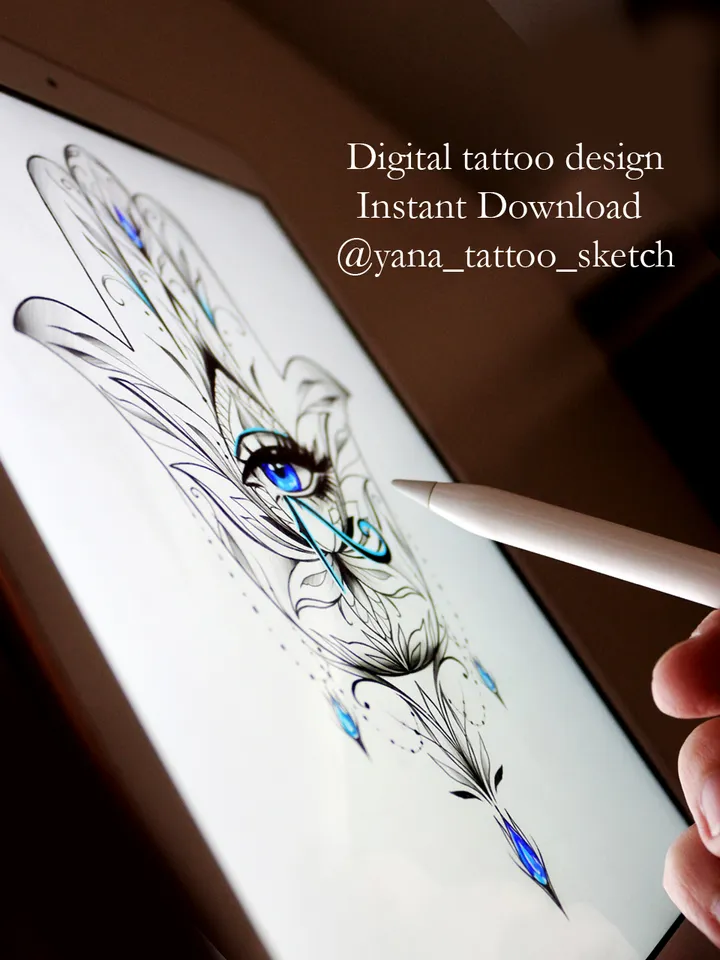 Eye Of Horus Tattoo Design Hamsa Hand With Eye Of Horus Tattoo Stencil Idea Sketch, Instant download PDF, JPG