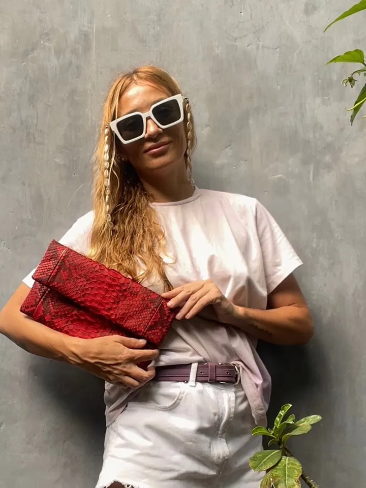 Genuine Python Skin Envelope Red Clutch | Exotic Leather Bags | Small Classy Handmade Clutch | Flat women Elegant Evening Clutch| Snake Bag