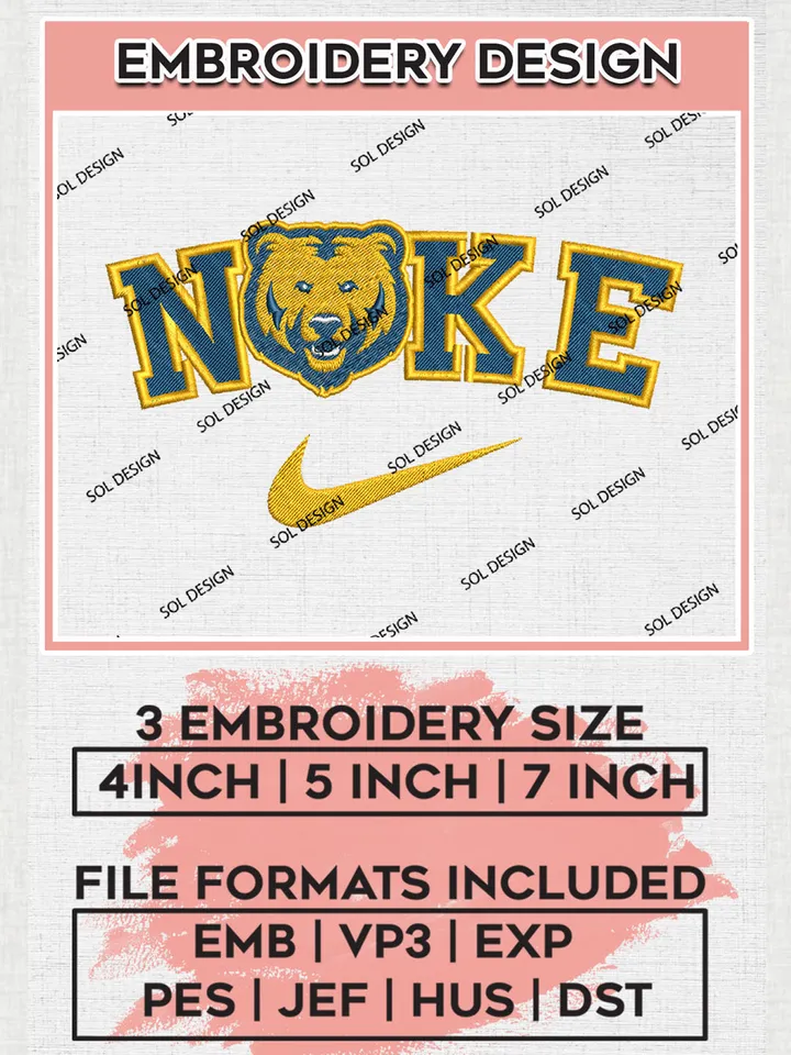 Nike Northern Colorado Bears Machine Embroidery Design, NCAA Northern Colorado Bears Embroidery Design files, NCAA Embroidery Designs, NCAA Machine Embroidery Designs, Digital Download