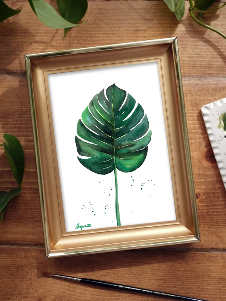 Botany illustration of green leaves Original watercolor, plant painting, room wall decor, natura lover gift, 8x11 in handmade art by Anne Gorywine