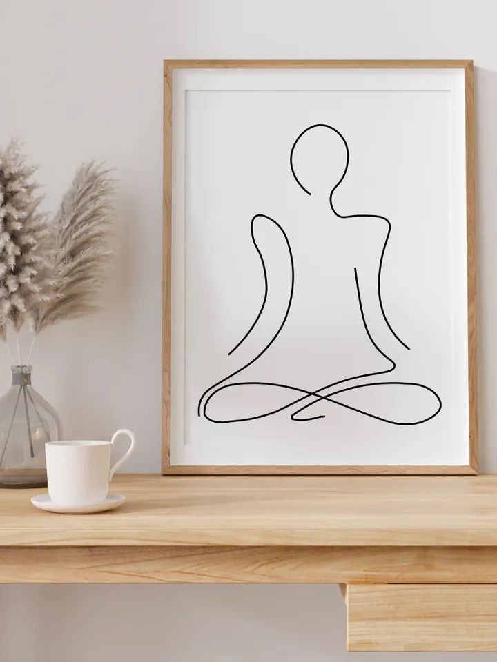 Yoga Wall Art, Yoga Art Print, Yoga Studio Decor, Yoga Wall Decor, Yoga Pose, Yoga Poster, Yoga Lotus Pose, Lotus Pose, Yoga Line Drawing