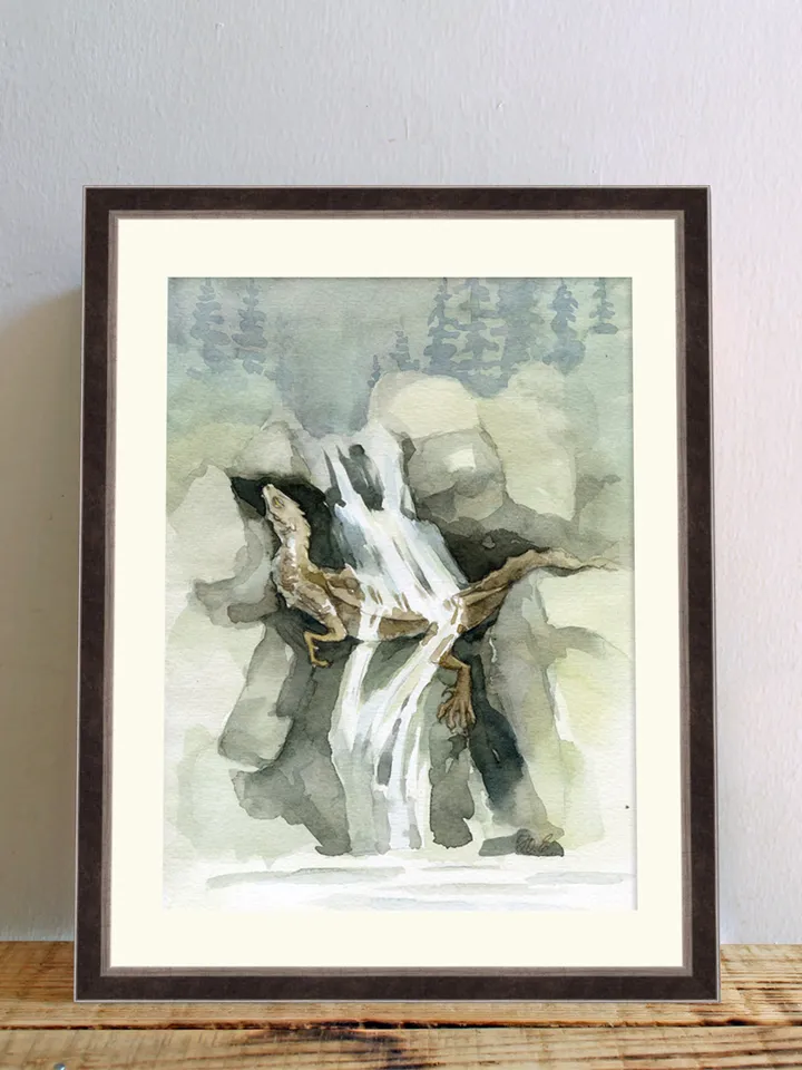 Small art Dragon waterfall Original fantasy painting by Yulia Evsyukova