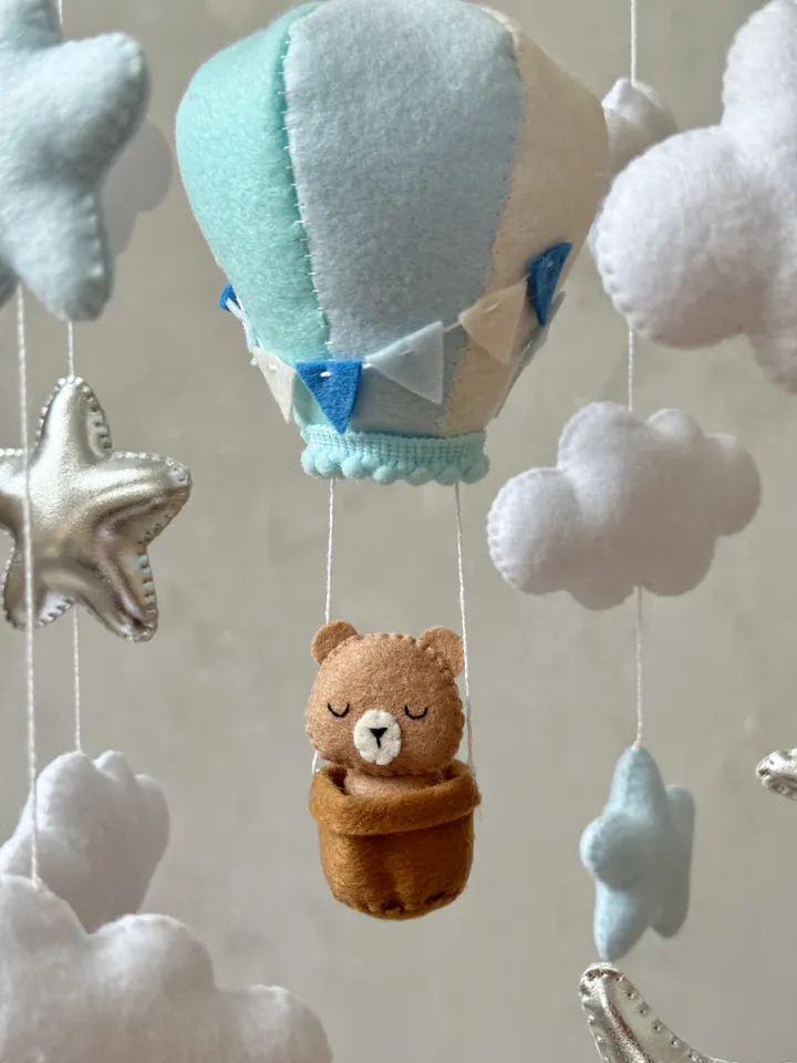 Adventure nursery crib mobile lion bear bunny, Hot air balloon mobile boy girl