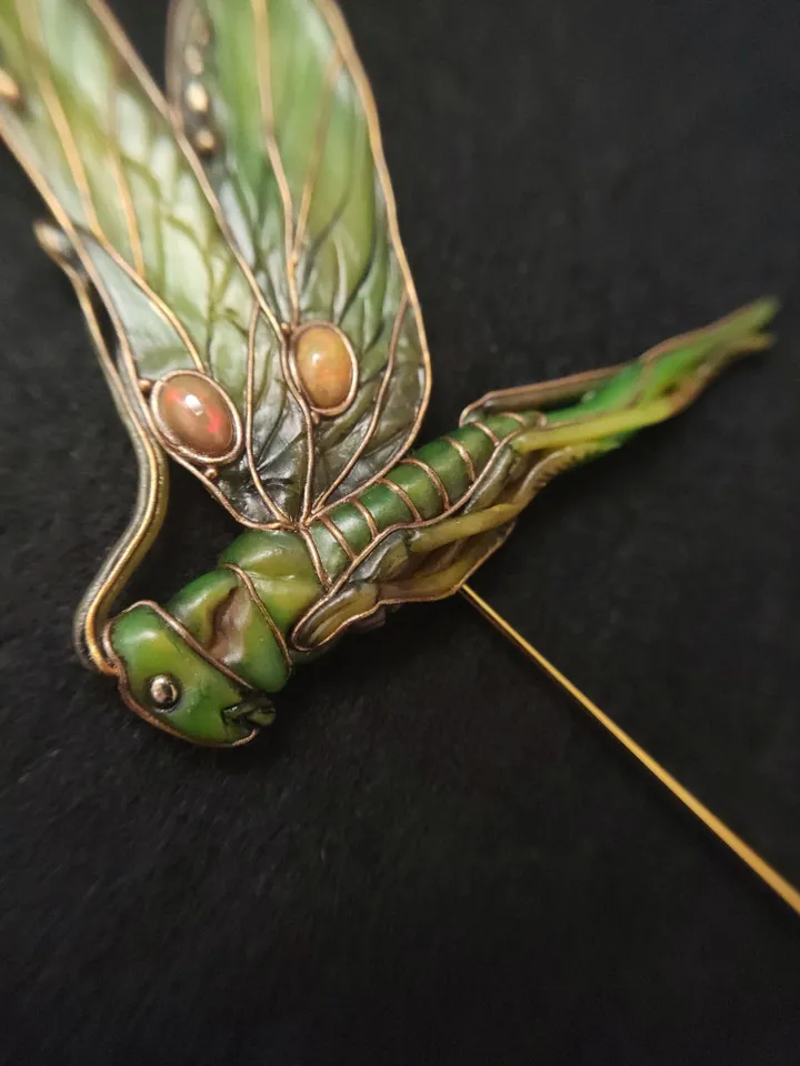 Grasshopper pin, Grasshopper brooch,Green insect pin