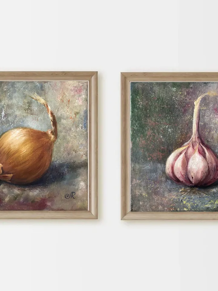 Onion Painting Original Garlic Painting Vegetables Wall art Original Oil Painting