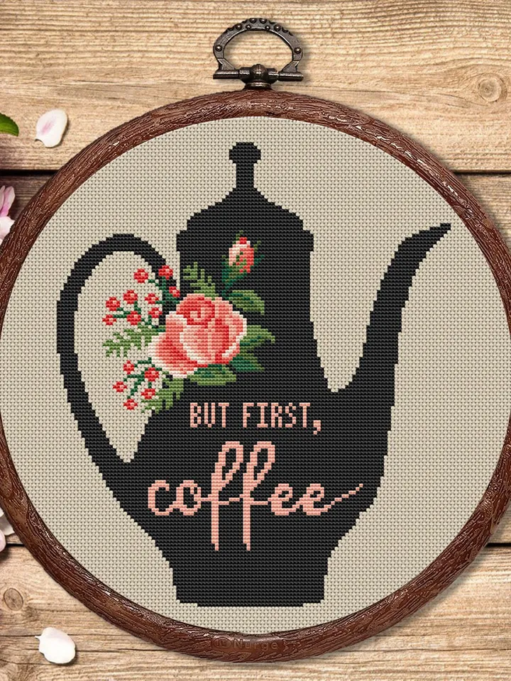 But First Coffee Cross Stitch Pattern, Kitchen Cross Stitch, Embroidery Coffee , Cup of Tea Cross Stitch Pattern, Modern Cross Stitch #kt004