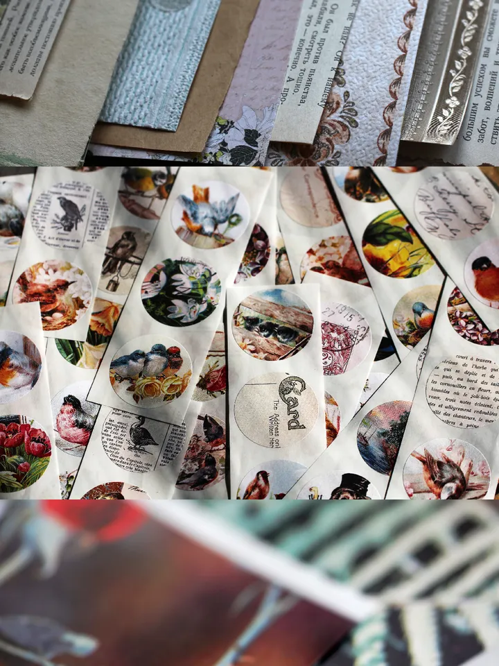 Stickers, papers, jewelry - creative kit for journaling, snail mail, collage making - birds, flowers, butterflies