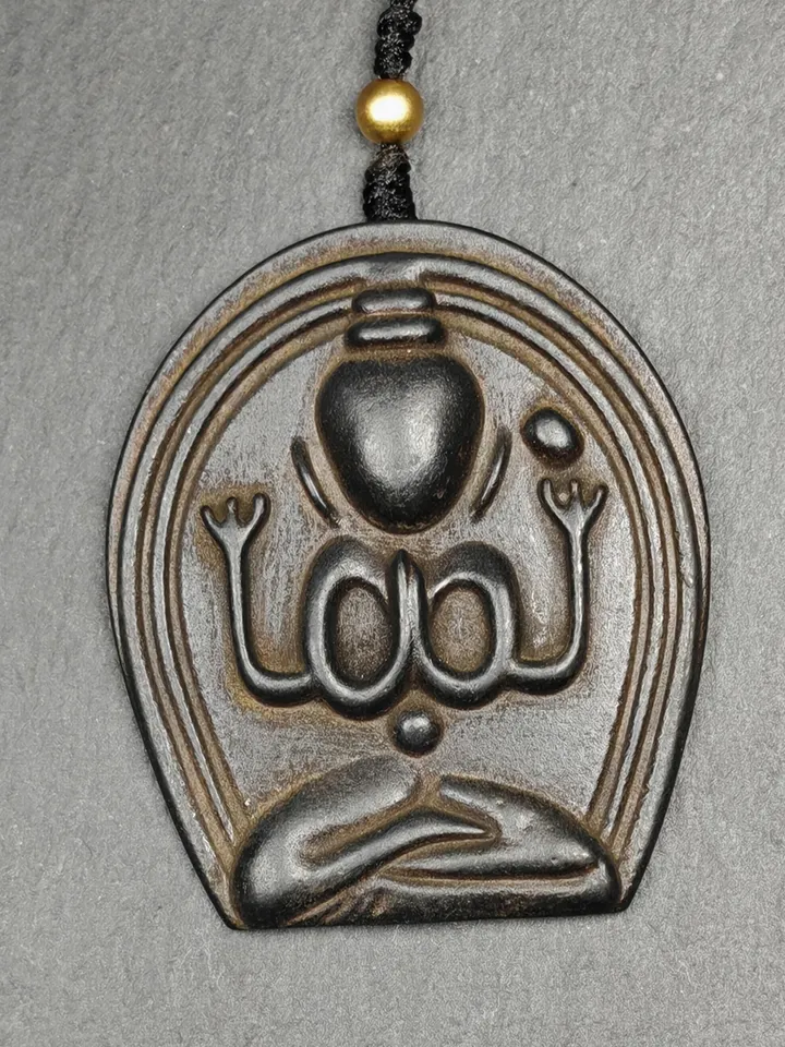 Vintage Tibetan Chenrezig / Padmapani Amulet,Gandhanra Buddhism Badge Pendant, Spiritual Gift,Protective Charm,Made of Thokcha,49×42mm