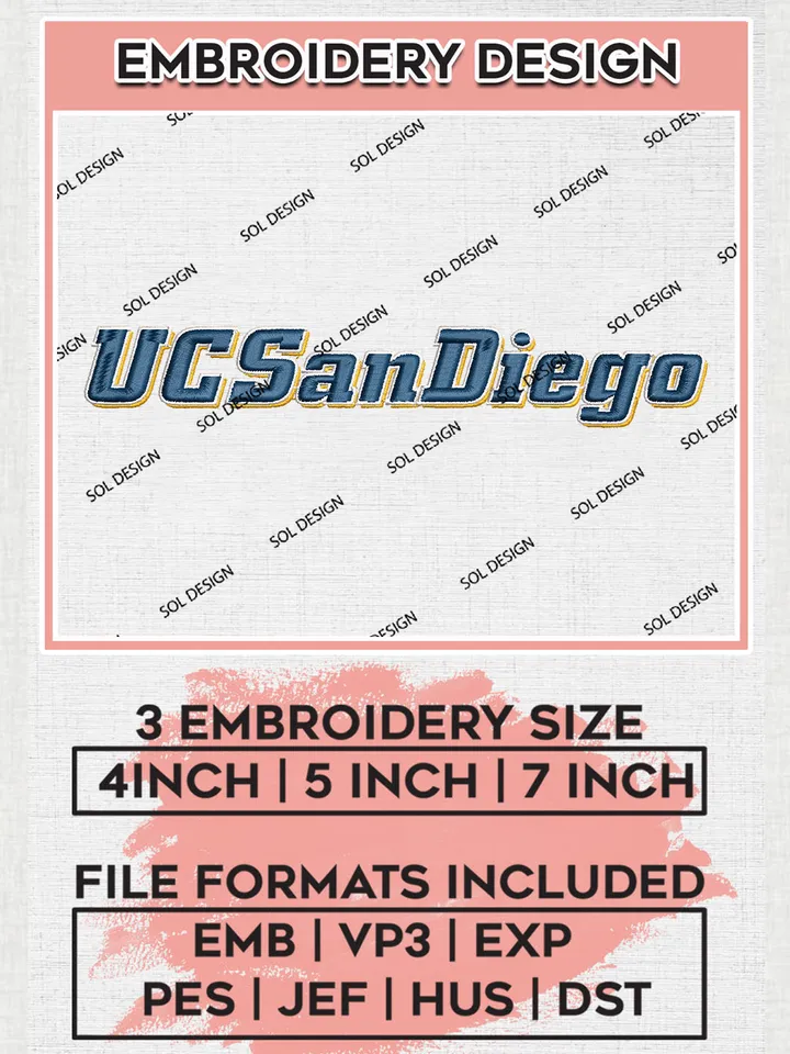UC San Diego Team Word Logo Embroidery Design Files, NCAA UC San Diego Tritons Machine Embroidery, NCAA Teams, Game Day, 3 sizes, NCAA Machine embroidery designs, Digital Download