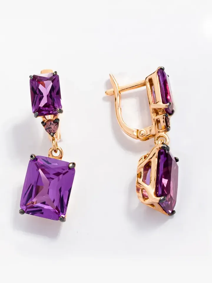 Earrings jewelry Silver gold plated 925 assay value with alexandrite