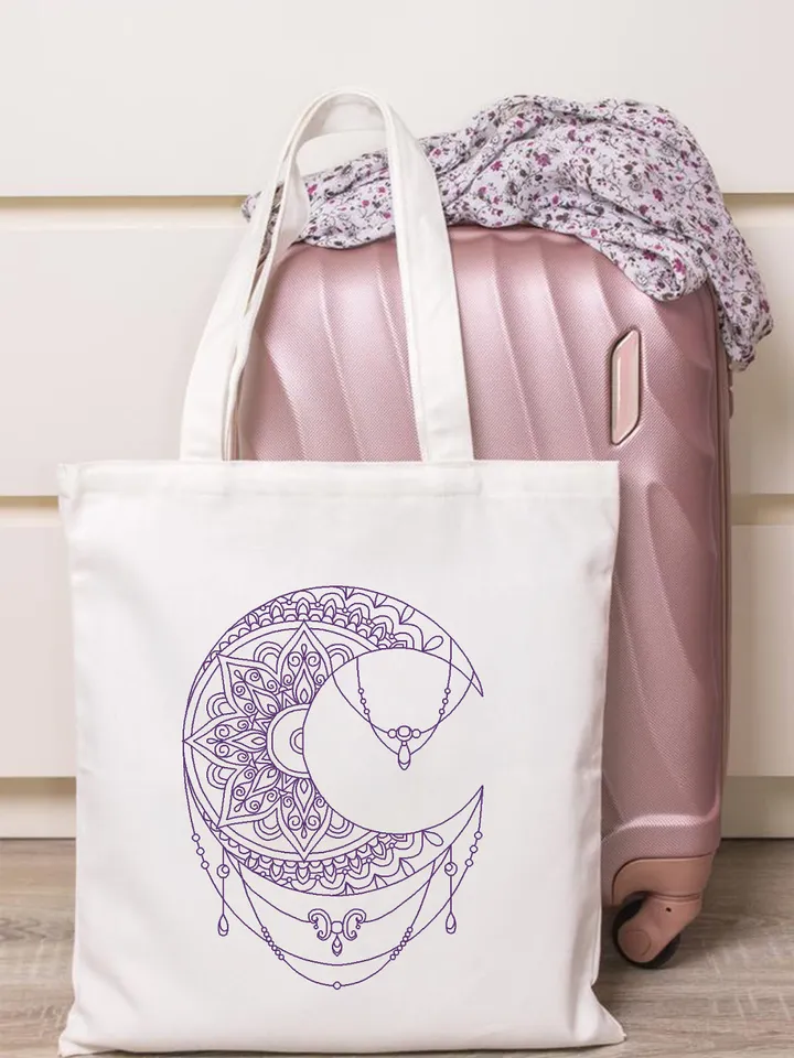 Crescent moon blackwork pattern PDF download Mandala moon embroidery PDF, Backstitch chart Moon ornament, Mandala blackwork embroidery #W32