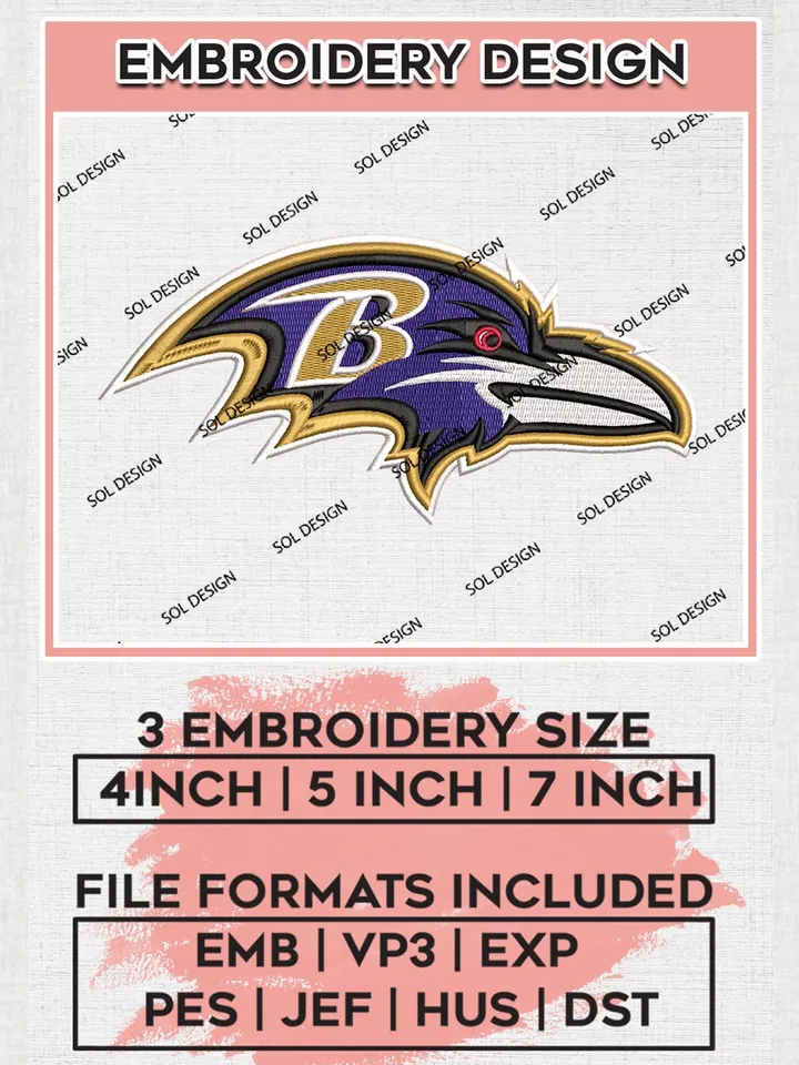 Baltimore Ravens Embroidery Designs, NFL Ravens, NFL Embroidery Designs, NFL Baltimore Ravens Machine Embroidery Design, Digital Download