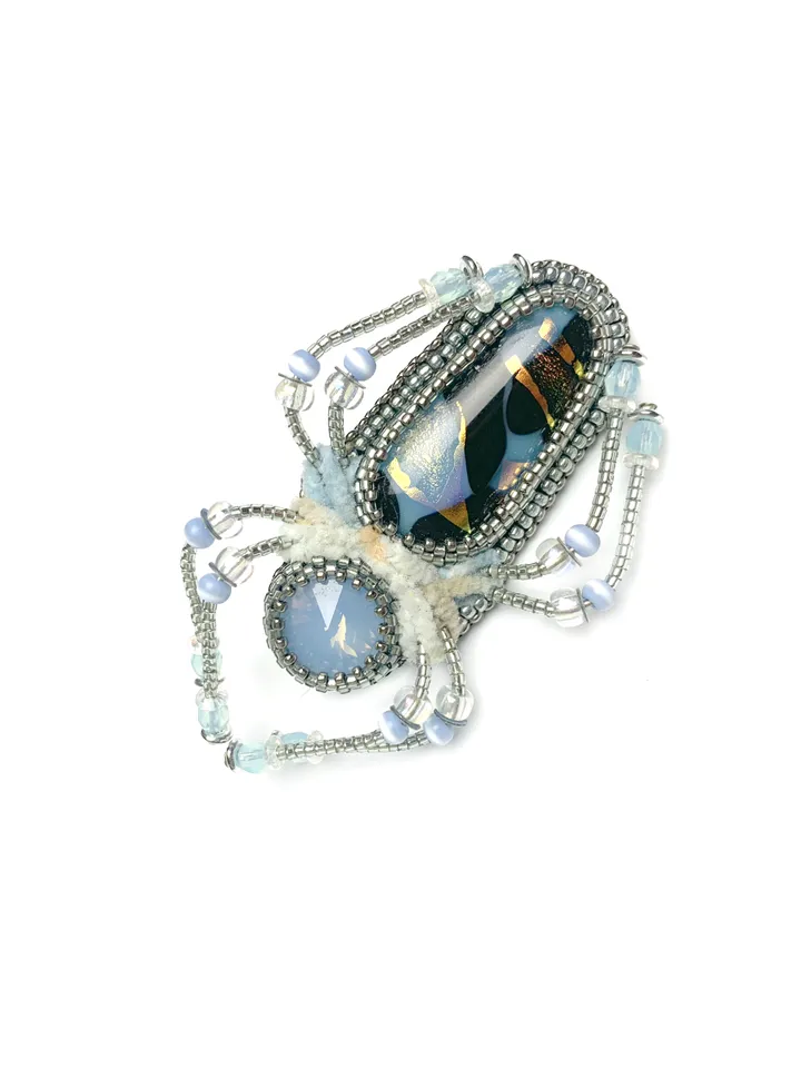 Light blue spider brooch, Beaded insect brooch
