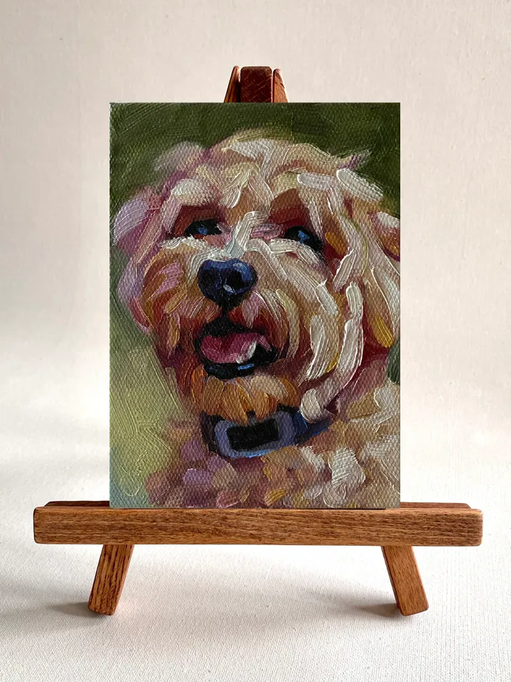 Dog oil painting original, Pet portrait artwork, Animal miniature wall art 4x6