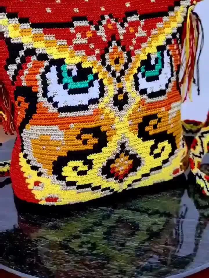 Colorful owl purse Crochet yellow bag Unique crochet bag Art to wear purse Evening bag women Boho grossbody bag Macrame shoulder straps bag