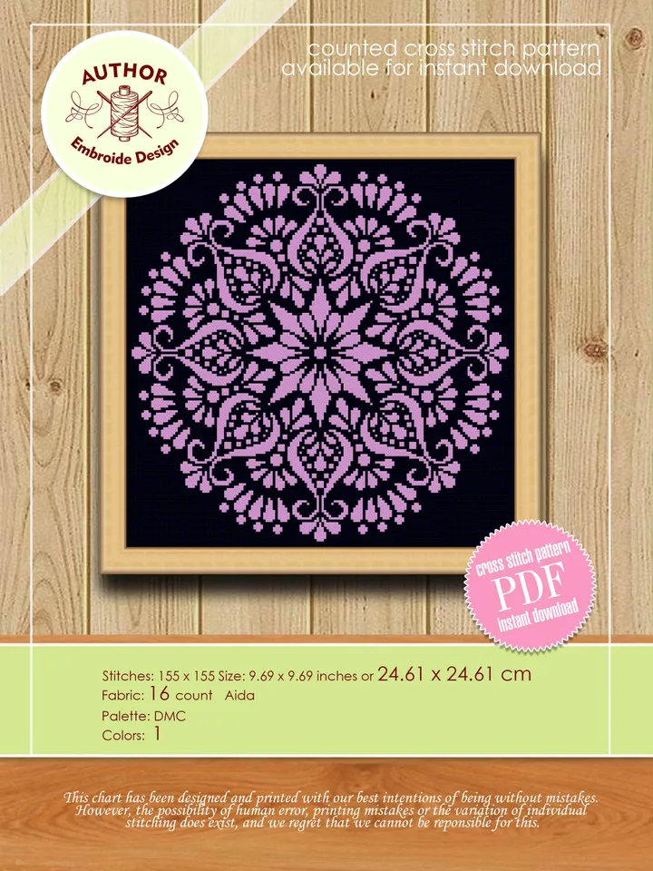 Mandala set cross stitch pattern PDF Monochrome mandala pattern digital download PDF, Flower mandala cross stitch chart, DIY Home decor #S43