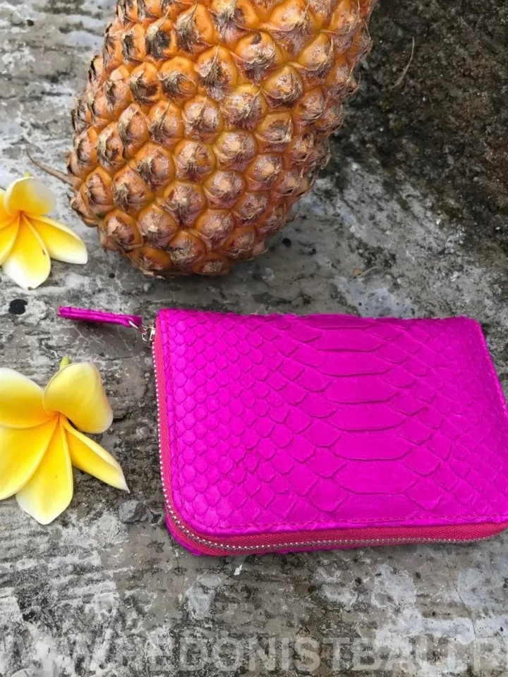 Genuine python skin fuchsia wallet | Small wallet | Exotic leather wallet | Women wallet | Snake trendy Wallet | Snakeskin designer wallet