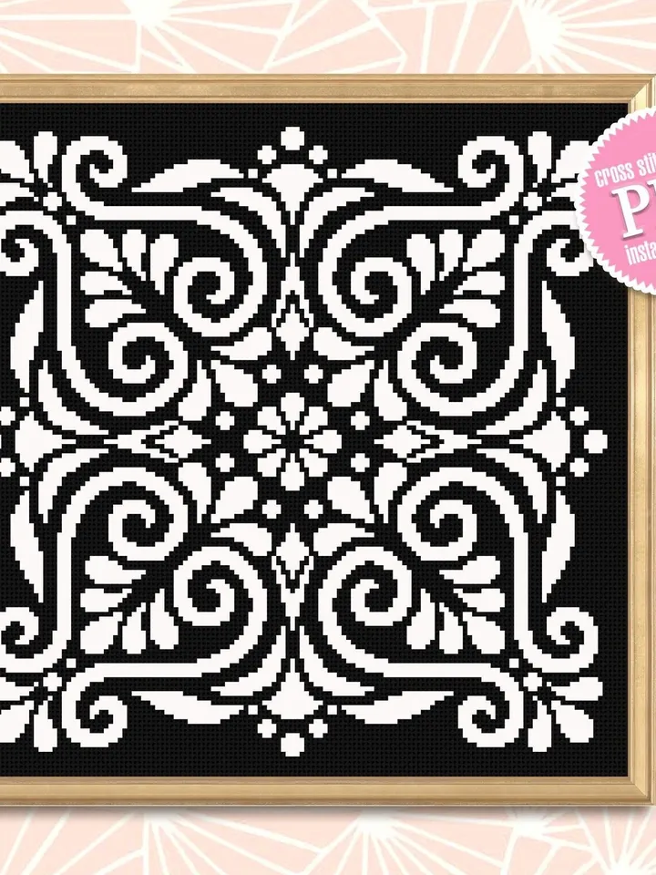 Square mandala cross stitch pattern download PDF Modern vintage ornament cross stitch chart Mandala pattern digital PDF, Home decor #M171