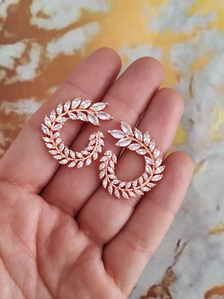 Rose Gold Stud Diamond Wedding Earrings for Bride | CZ Bridal Earrings | Rose Gold Bridal jewelry | Zircon Wedding Jewelry | Bridesmaid gift