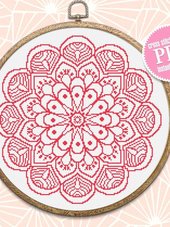 Mandala cross stitch pattern download PDF, Modern floral ornament cross stitch chart, Easy mandala hand embroidery PDF, DIY Home decor #M32