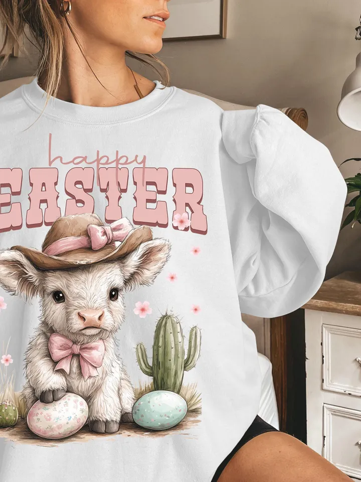 Easter Day Highland Cow PNG, Cute Cow Easter Png, Retro Easter Png, Happy Easter Sublimation Design, Digital Download