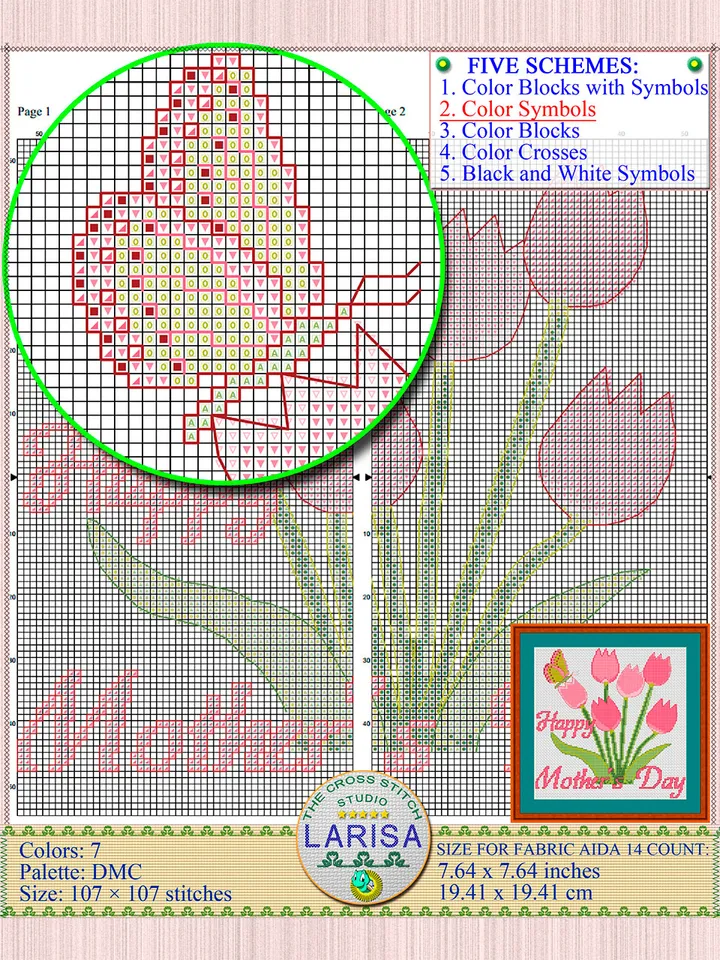 Happy Mother’s Day Cross Stitch Pattern | Tulips