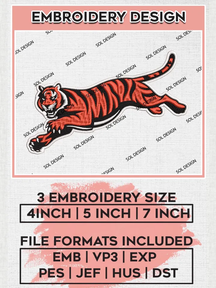 Cincinnati Bengals Mascot Embroidery Designs, NFL Bengals, NFL Embroidery Designs, NFL Cincinnati Bengals Machine Embroidery Design, Digital Download
