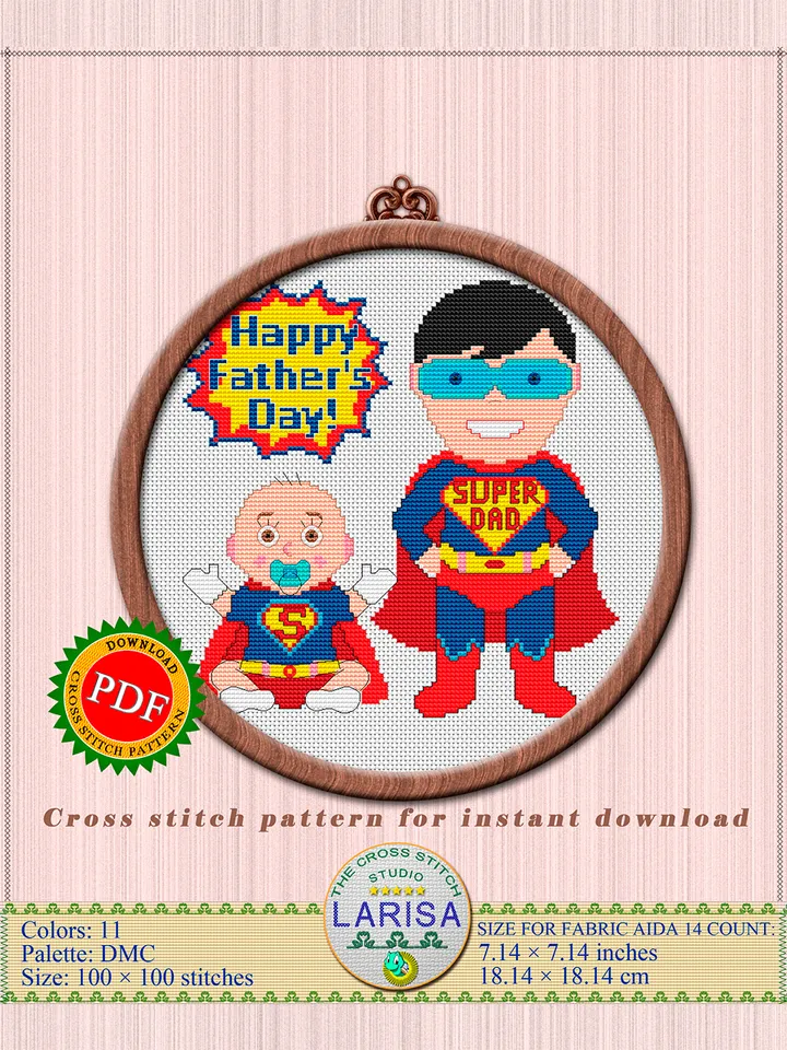 Happy Father’s Day Cross Stitch Pattern | Super Dad